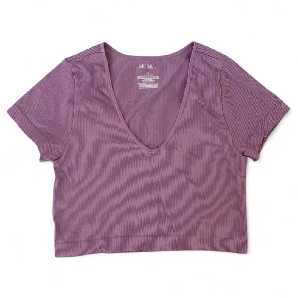 Wild Fable Lavender Powder Purple Ribbed Cropped Shirt